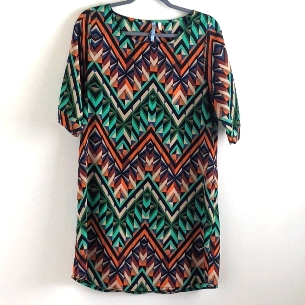 MOONLIGHT Geometric Shift Dress Deco Chevron M mod midcentury Deco Chevron